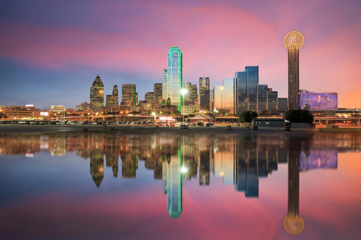 Texas city skyline at sunset