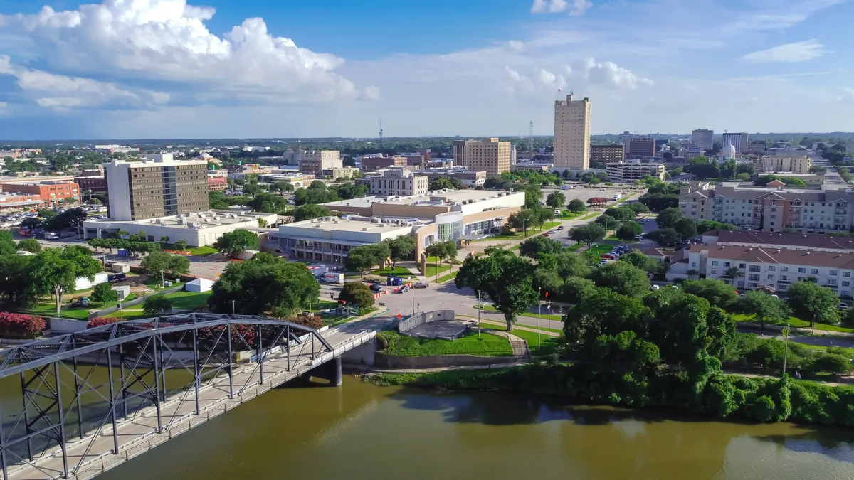 Texas city skyline at sunset